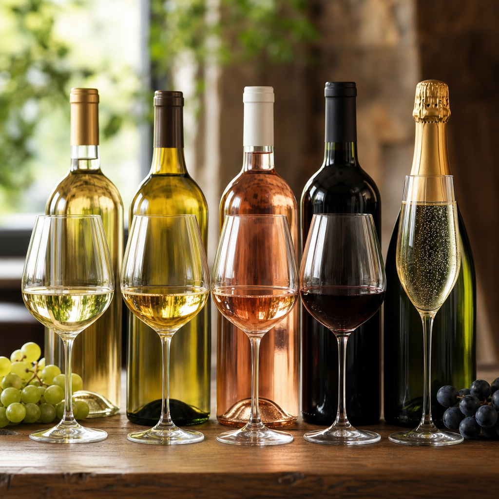 Die unverzichtbaren Basisweine auf einen Blick: Weiß, Rot, Rosé und Schaumwein